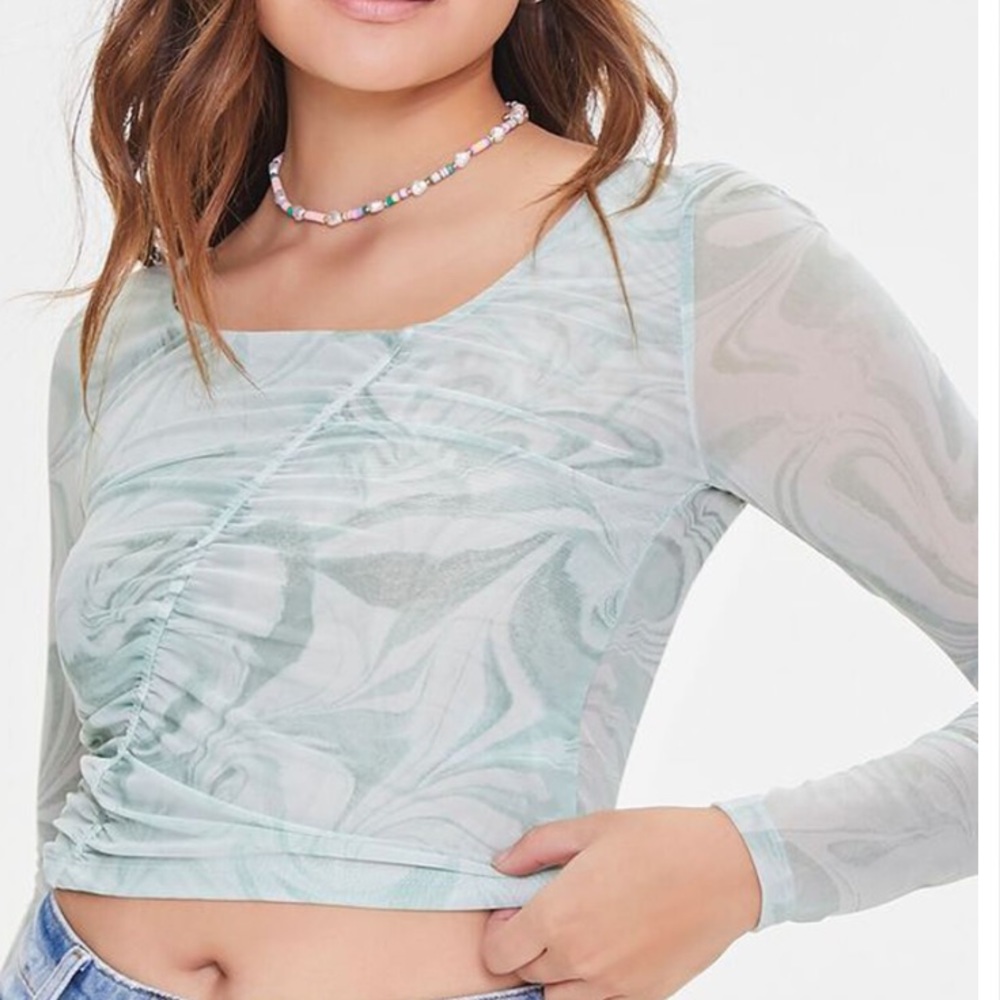Forever 21 Marble Print Ruched Mesh Cop Top New with Tags